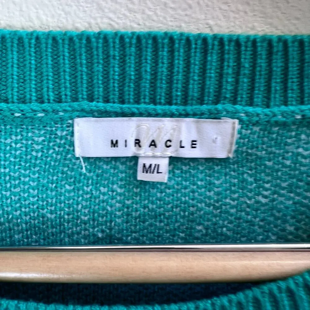 Green Casual Women's Heart Pattern Crew Neck Drop Shoulder Sweater Size M/L - Picture 3 of 7